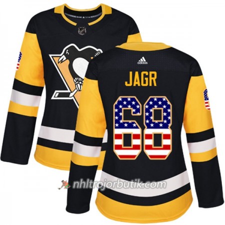 Dame Ishockey Pittsburgh Penguins Tröja Jaromir Jagr 68 Adidas 2017-2018 Svart USA Flag Fashion Authentic